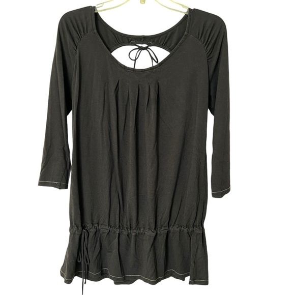 ALO Yoga Bamboo Blend Keyhole Open Back Top Tunic Drop Cinch Waist Size Medium - Picture 1 of 15